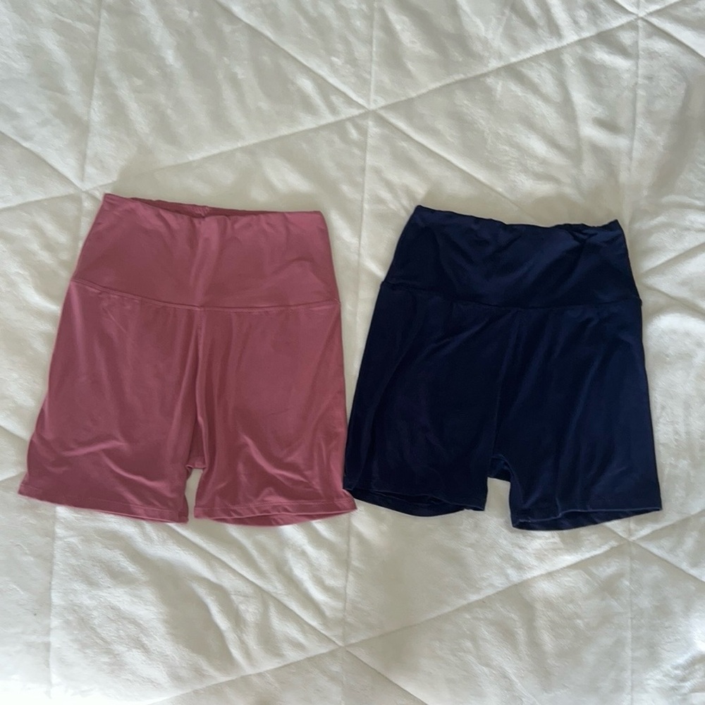 Amazon Pink and Blue Bike Shorts Elastic Waistband Stretch Fabric